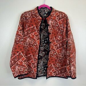 Womens M/L Reversible Red Black Paisley Bandanna Jacket Boho Western Button Up